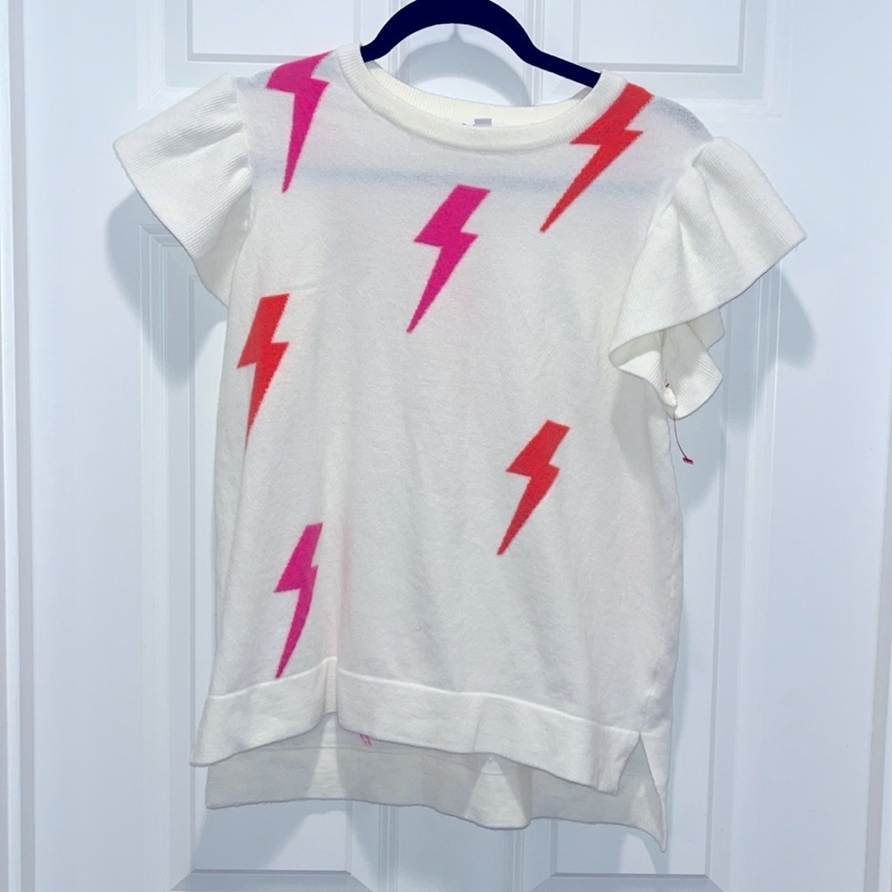 THML flutter sleeve LIGHTNING BOLT Sweater lightweight Pink NWOT summer
